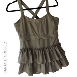 BANANA REPUBLIC PURE SILK RUFFLE TIERED SLEEVELESS CROSSBACK TOP | EXTRA SMALL